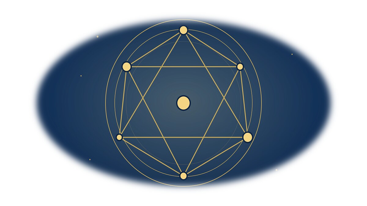 墨藍金色宮主星與相位插畫,對應宮主星怎麼看?行星落宮、星座與相位的本命盤解讀順序